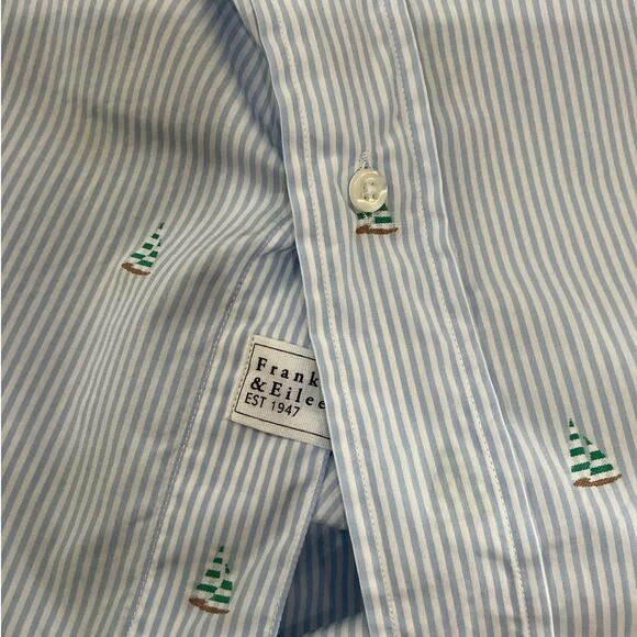Frank & Eileen Shirley Oversized Italian Cotton Shirt Sailboat Stripe Size Small - Picture 10 of 12